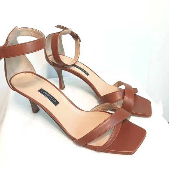 LAFAYETTE 148 Ankle Strap Heels Sz 41 BROWN Sandals Lula Luxury retail $455 NEW - Picture 9 of 16